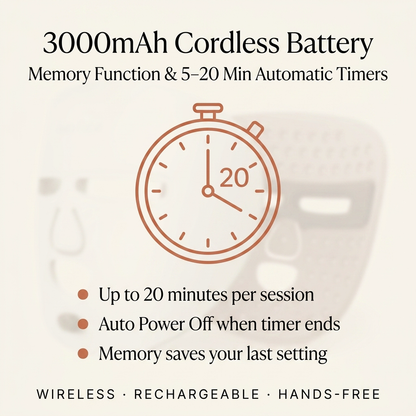 3000mAh cordless battery — Memory function, 5-20 min automatic timer